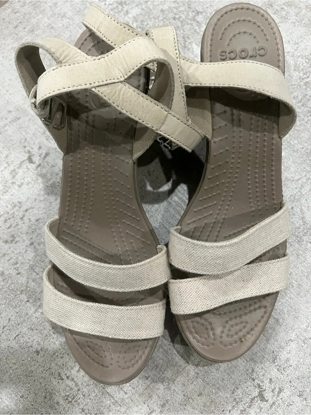 Crocs Leigh Women's Beige Wedge Sandals with Ankle Strap
